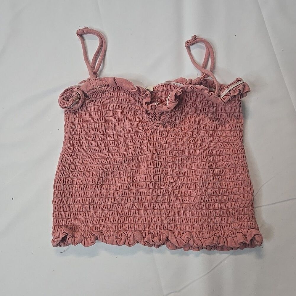 Summer Halter Top Womens Spaghetti Strap Tube M Pink Cropped Cami Stretch Ruffle